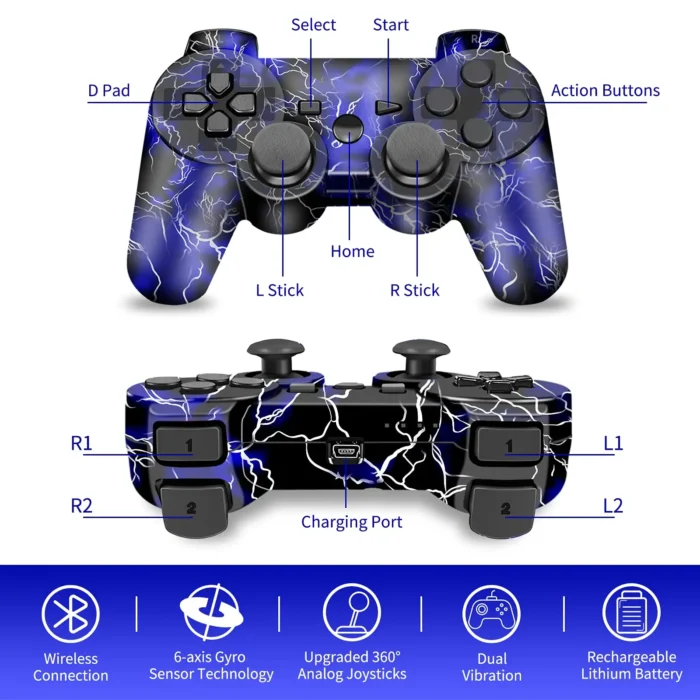 Rechargeable Wireless Joystick Gamepad for PS3 & PC Shock Vibration Controller with Accessories for P 3 - Image 3