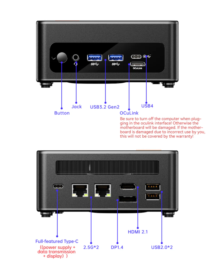 AOOSTAR GEM12 AMD Ryzen 7 8845HS Mini PC with 16/32G DDR5 RAM 512G/1T PCle 4.0 SSD WIN 11 PRO/ 2* NVME/Oculink/2*2.5G LAN - Image 5