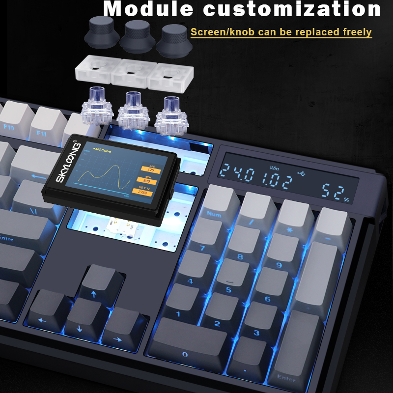 Skyloong GK104 Pro 3.0 Dual-Screen Wireless Mechanical Keyboard, 104-Key Hot-Swappable, Tri-Mode Wired & 2.4G & Bluetooth, 8000mAh Battery, RGB Backlit - Image 2