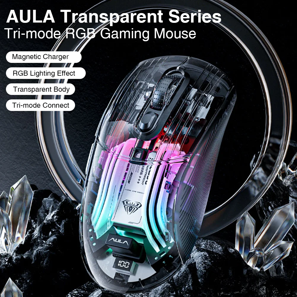 AULA SC630 Tri-Mode Wireless RGB Gaming Mouse Rechargeable Lightweight - Image 3
